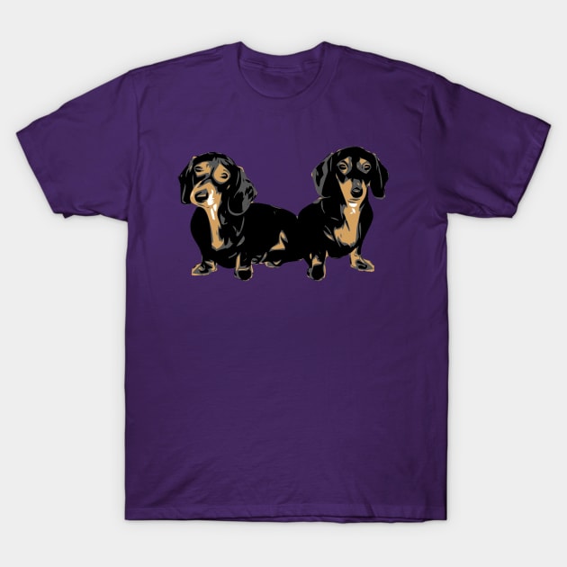 Two Dachshund Puppies Colour Vector T-Shirt by tribbledesign